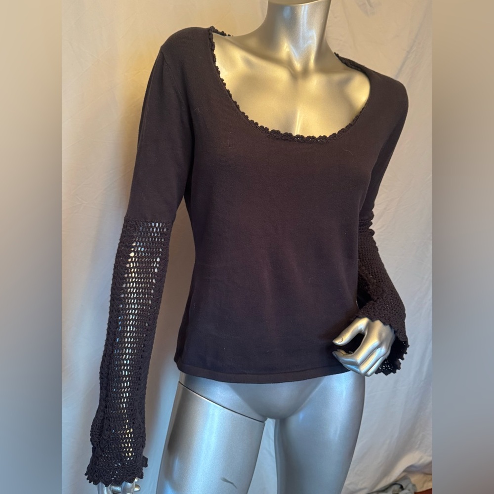 MICHAEL Michael Kors black crochet bell sleeve cotton blend sweater women’s SZ L